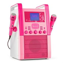 Auna KA8P-V2 PK, růžová, karaoke systém s CD přehrávačem, AUX, 2 mikrofony
