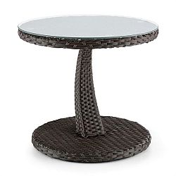 Blumfeldt Tabula, odkládací stolek, 50 cm, sklo, polyratan, hliník, dvoubarevný hnědý