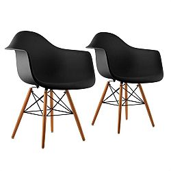 OneConcept Bellagio, černá, skořepinová židle, sada 2 kusů, retro, PP sedadlo, březové dřevo
