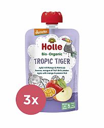 3x HOLLE Tropic Tiger Bio ovocné pyré jablko, mango a maracuja, 100 g (8 m+)