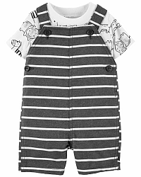CARTER'S Set 2dílný tričko kr. rukáv, kraťasy na kšandy Stripe Safari chlapec 3m