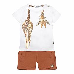 DIRKJE Set 2.d. tričko kr. rukáv + kalhoty bílá žirafa kluk vel.110
